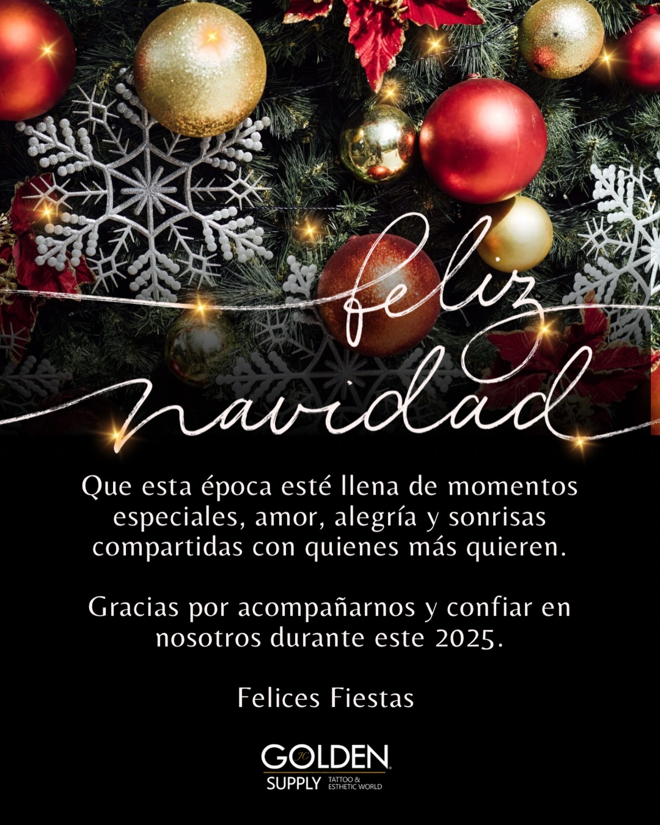 .
🎄✨ ¡Feliz Navidad y Felices Fiestas! ✨🎄
Gracias por ser parte de nuestra comunidad. Les deseamos paz, éxito y muchas bendiciones en esta temporada.

De parte del equipo de GOLDEN SUPPLY. 🎄❤️