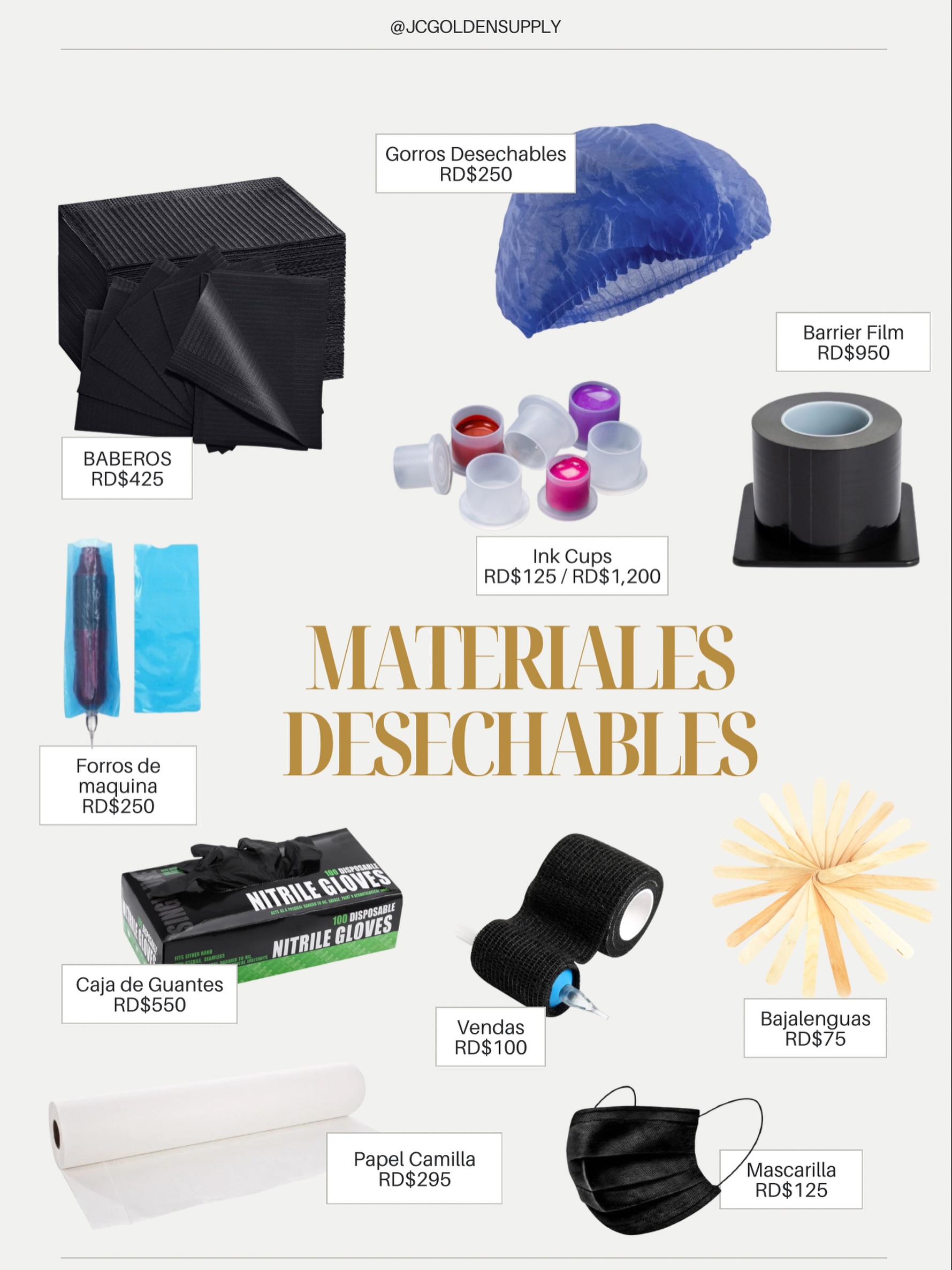 🗑️MATERIALES DESECHABLES 🗑️

Baberos - Pack 100 unidades
Guantes - Caja 100 unidades 
Gorros - Pack 100 unidades
Mascarilla - Cajas 50 unidades
Pack de baja lengua - 50 unidades
Caja de forros de maquinas - 200 unidades

•
Ordena ya!!! 
WWW.JCGOLDENSUPPLY.COM 
También por WhatsApp 809-258-6325 
•
Tienda física 🏛️ 
Estamos en la avenida Mella N. 302 , esquina 19 de Marzo , al lado de la Sirena proximo a la zona colonial.  SANTO DOMINGO R.D 🇩🇴 

 #jcgoldensupply #desechables #materialesparatatuar