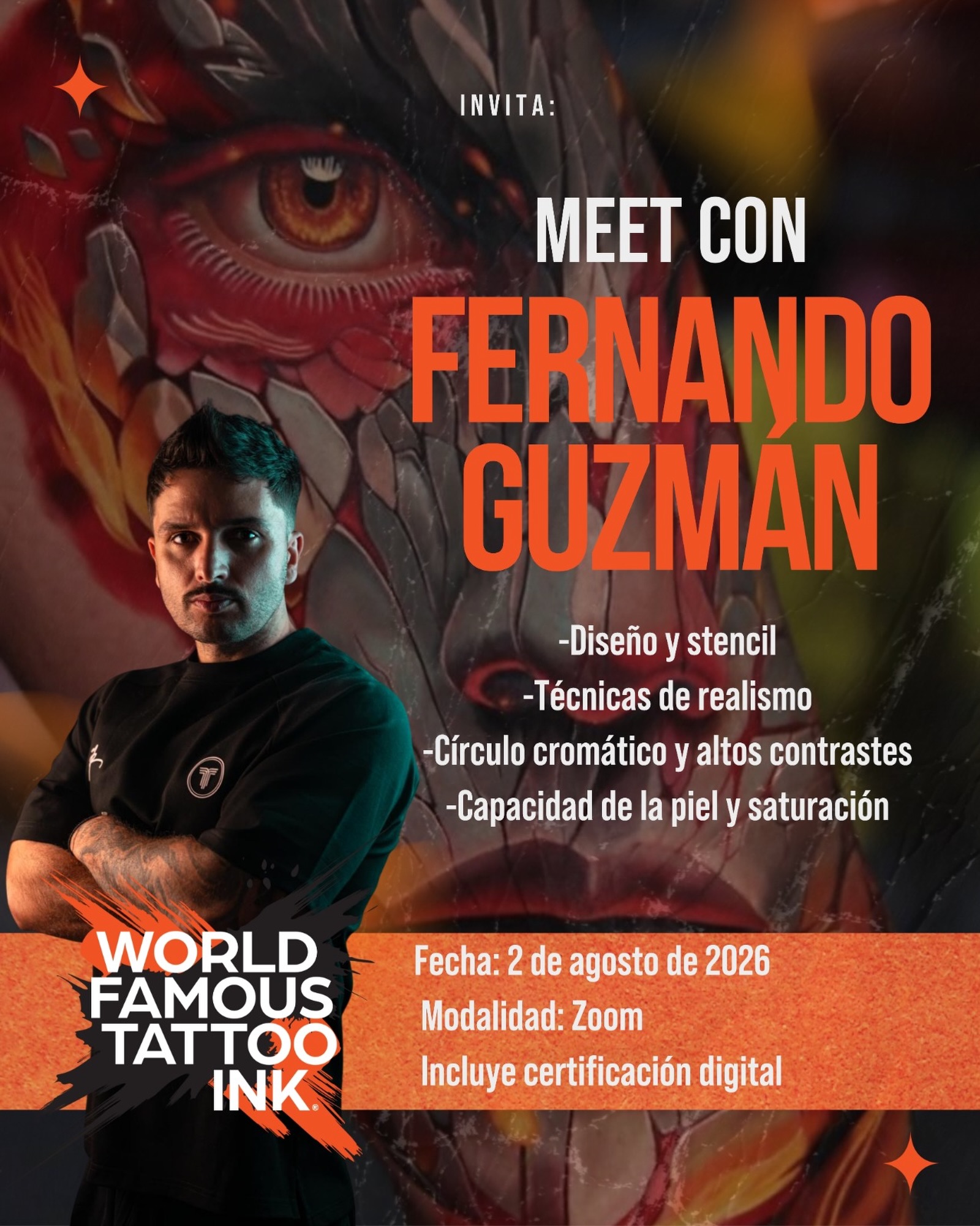 TATTOO Artists, esta oportunidad es para ustedes! ✨

Este próximo 2 de Agosto  podrás participar en este MEET ONLINE GRATIS con el artista  FERNANDO GUZMÁN, gracias a  @worldfamousink 

Aprende más sobre técnicas, color, resultados y todo lo relacionado al mundo del tatuaje desde la comodidad de tu casa 🙌🏼

🕚 Hora República Dominicana: 3pm 
📍 Modalidad: Online
🎓 Incluye certificado digital de participación

Para registrarte debes hacerlo a través del link que estaremos enviando como distribuidores autorizados ✨

⚠️ IMPORTANTE:
Al llenar el formulario, en la pregunta “¿Quién es tu distribuidor?” debes colocar:
👉 JC GOLDEN SUPPLY

Gracias a JC Golden Supply podrás acceder totalmente GRATIS a esta experiencia educativa junto a WORLD FAMOUS INK 

Escríbenos por DM o WhatsApp para enviarte el link de inscripción 📲

#worldfamousink  #tattooink 

https://www.worldfamoustattooink.com/pages/latam-seminar-fernando-guzm