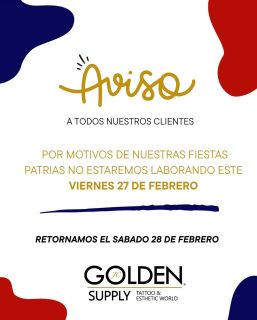 AVISO 

Este viernes 27 de febrero no estaremos laborando por motivo del Día de la Independencia Nacional 

Retornamos este sábado 28 de Febrero.